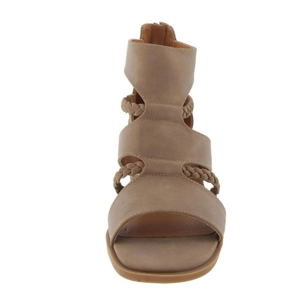 Lucky Brand Strappy Braided Caged Block Heels Sandals 9.5 M TAUPE - Picture 3 of 14